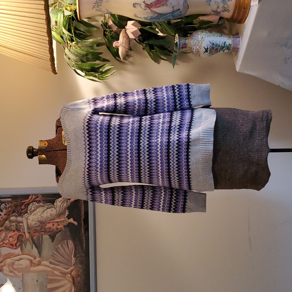 NWT TALBOTS Purple Grey Chevron Sweater XS Cotton Acrylic Poly Blend Ret $89.50